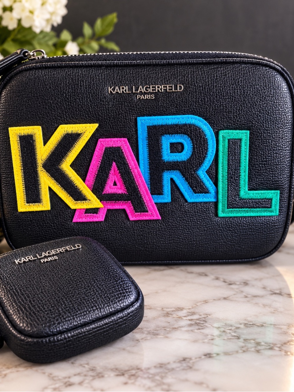 * Karl Lagerfeld Paris Embroidered Logo Crossbody Purse